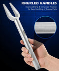 Close-up of a pickle fork tool with knurled handle for grip, part of a Five Piece Pickle Fork Tool Set For Ball Joints Tie Rods Pitman Arms Removal.