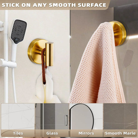 Suction Cup Hooks For Shower And Kitchen No Drill Mounting Brushed Gold Finish 11lb Load Capacity on glass and tile surfaces
