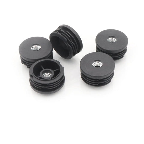 Six Pack 1.5 Inch Threaded Tube Plugs For Furniture Legs With M8 Screw Holes Black Plastic Round Nut Plugs, adjustable, durable