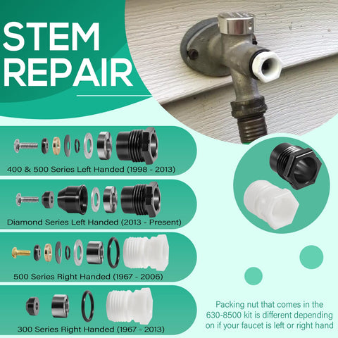 Wall Hydrant Repair Kit Complete Service Rebuild For 300 400 500 Series Mansfield Style diagram and components display