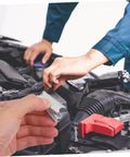 Hands using 12-Piece Galvanized Iron Toggle Bolts With Wings For Drywall And Hollow Walls on car engine maintenance