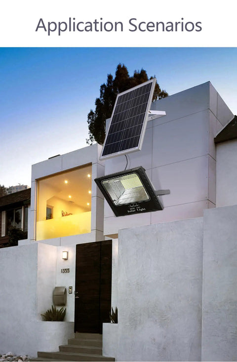Tough As Nails Solar Powered Outdoor Security Lights With Remote Control waterproof LED wall lamp mounted on a modern home.