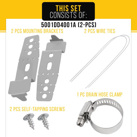 Two Pack LG Dishwasher Mounting Bracket Replacement For AP4438292 with screws, wire ties, and hose clamp