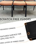 Close-up of black plastic end cap with textured surface, used on chair legs to protect floors. 4 Pack 2x2 Inch End Caps For Square Tubing.