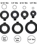 Drill Stop Bit Collar Set With Allen Wrench For Tight Precise Drilling Seven Piece Kit In Sizes From One Eighth To One Half Inch.