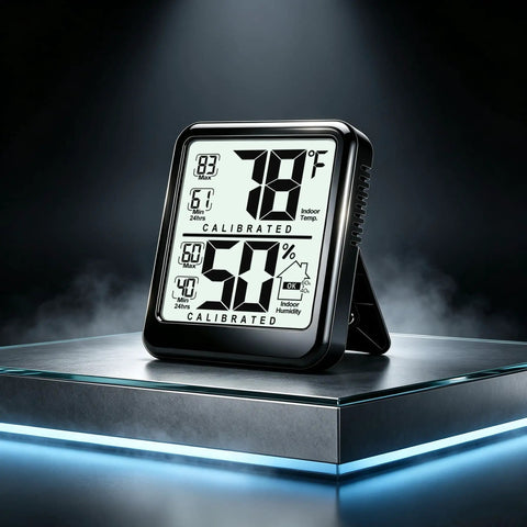 Two Pack Indoor Room Thermometer And Hygrometer With Real Time Temperature Humidity Readings Max Min Record Compact Desk Stand Smart No Fuss Home Office Nursery And Greenhouse Monitoring, black digital display