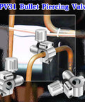 Front view of two chrome BPV31 bullet piercing valves for 1/4–3/8 in refrigerator tubing.