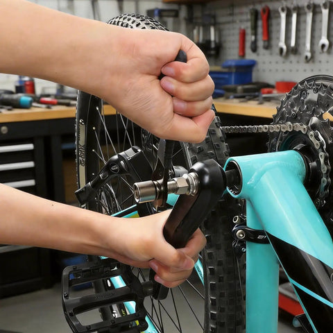 Using Versatile Bike Crank Puller Tool For Square Taper And Splined Cranks Beefed Up Universal Fit in a workshop setting