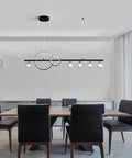 Lit Modern LED Chandelier With Remote 40W Black Five Light Linear Pendant Lighting With Crystal Lampshade in dining room