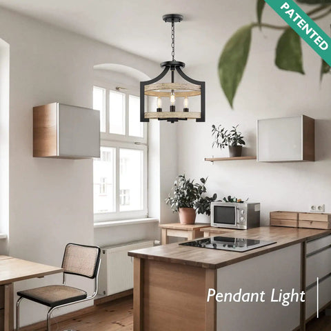 Versatile 3 Light Farmhouse Chandelier With Adjustable Height Pendant Or Semi Flush Mount Rustic Ceiling Light Fixture in kitchen