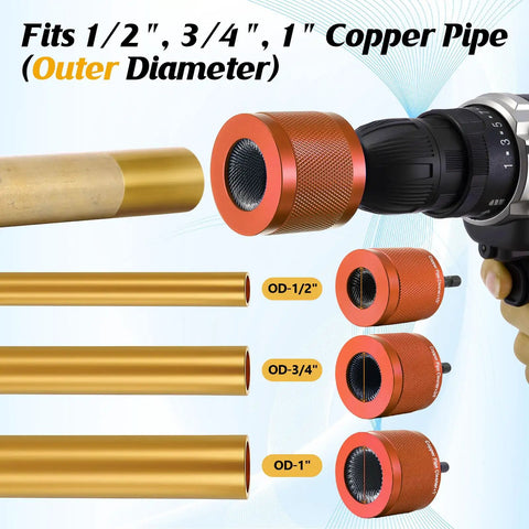 Copper Pipe Cleaner Drill Set With Pro Grade Durable Aluminum Housing for 1/2, 3/4, 1 inch pipes