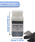 4 Step Rock Tumbler Grit And Polish Refill Kit With Silicon Carbide Grit For Coarse To Final Polish Includes 60 180 400 1000 Grits For Any DIY Rock Tumbler Or Stone Polisher, showing a coarse grit bottle with dimensions.