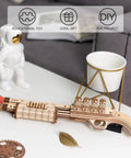 3D Wooden Puzzle Model Kit Gun Toy No Glue Or Tools Needed Brain Teaser For Adults To Build Gift For Friends And Family A Fun Mechanical Challenge For Everyone, wooden gun on table