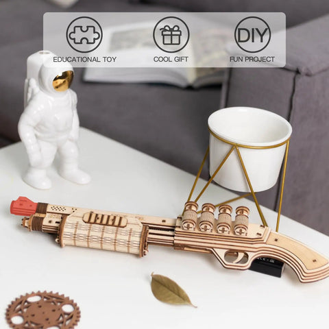 3D Wooden Puzzle Model Kit Gun Toy No Glue Or Tools Needed Brain Teaser For Adults To Build Gift For Friends And Family A Fun Mechanical Challenge For Everyone, wooden gun on table