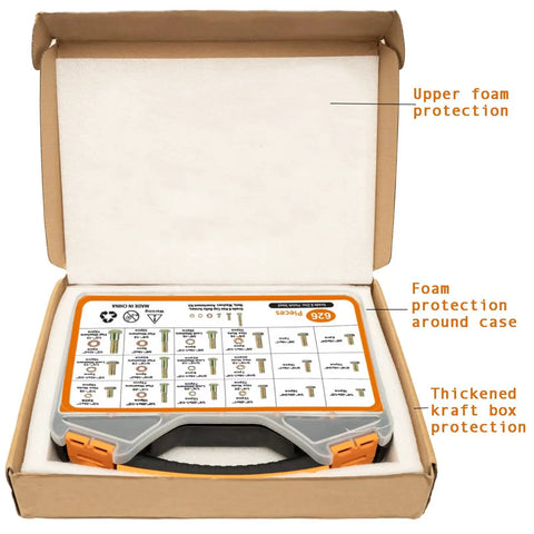 Tough As Nails Heavy Duty Assorted Hex Nut And Bolt Kit Packed With 626 Pieces Grade 8.8 High Tensile Steel Yellow Zinc Plated storage case open with protective foam