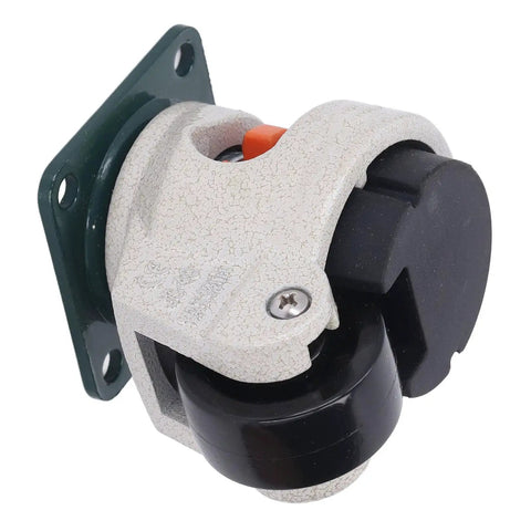 Heavy Duty Leveling Casters With No Sweat Ratcheting Height Adjustment and Ball Bearing smooth roll wheel close-up view.