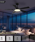 52 Inch Ceiling Fan With Lights And Remote For Bedroom Living Room Kitchen Office Indoor Outdoor Use 6 CCT Dimmable showcased in a modern bedroom setting.