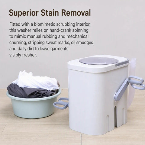 Hand Cranked Portable Washing Machine For Off Grid Camping And Rv Life Non Electric Manual Laundry Scrubber with laundry basket.