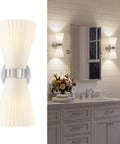 HWH Wall Sconces Set of 2, Indoor Up Down Wall Light, 5HZG97B-2W-2PK BN in bathroom with sleek frosted shades.