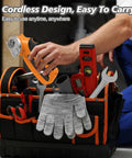 Hassle Free Cordless Electric Scissors Rechargeable Box Cutter With Led Light And Safety Lock in tool bag, ergonomic grip visible.