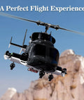 Airwolf RC Helicopter 1:27 Scale Ready To Fly With Auto Hover Six Channel Control Dual Batteries flying in sky scene.