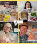Collage of people holding 100 Count Pre Cut 4x6 Vacuum Sealer Bags 4 Mil Commercial Grade BPA Free compatible with clamp sealers