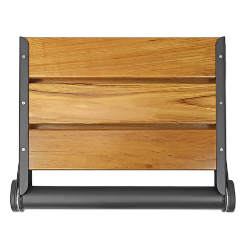 18 Inch Folding Teak Shower Bench Seat in Black, ADA Inspired Accessible Design, wall-mounted closed view