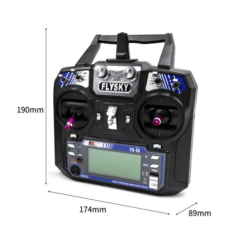 Flysky FS-i6 6CH 2.4GHz AFHDS 2A RC Transmitter With FS-iA6B Receiver, dimensions 190x174x89mm