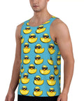 Quick Dry Men's Tank Top With Cool Duck Sunglasses Print Sleeveless Muscle Tee For Running And Workouts Breathable Pique Fabric