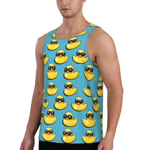 Quick Dry Men's Tank Top With Cool Duck Sunglasses Print Sleeveless Muscle Tee For Running And Workouts Breathable Pique Fabric