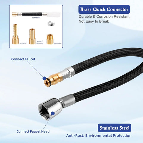 1219935-BC Hose Kit For Pull Down Kitchen Faucets With DockNetik Magnetic Docking System, chrome brass connectors shown