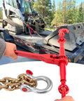 Using Heavy Duty Chain Binders And Tie Down Chains 3/8 To 1/2 Inch 10 Foot Length With G70 Hooks Ratchet Load Binders 9,215 Lb Working Strength Towing Chain For Flatbed Trailer And Truck on flatbed