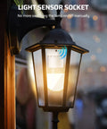 Smart Dusk To Dawn Light Sensor Socket For Standard Fixtures installed in outdoor lantern, auto lighting at dusk and dawn.