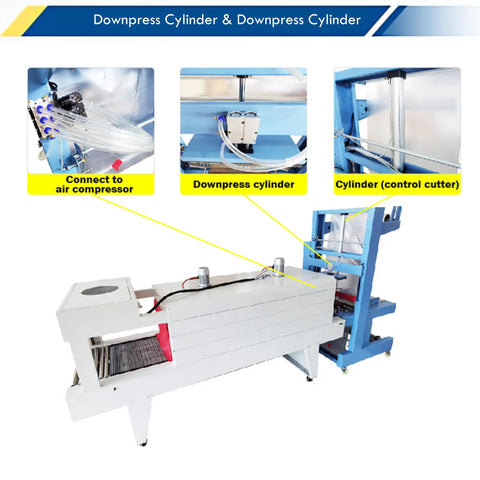 No Sweat Heavy Duty 2 In 1 Heat Shrink Packaging Machine Automatic Film Sealer And Cutter Compact Thermal Tunnel with cylinders.