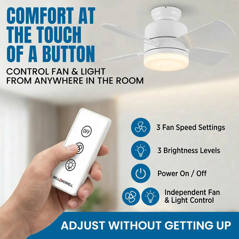 Socket Breeze 15.4-Inch Socket Fan Light With Remote 5-Speed Deluxe Ceiling Fan And LED Light Combo in room setting