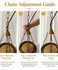 Chain adjustment guide for Straight Up Vintage Vibes Handblown Textured Glass Pendant Light With Brushed Antique Brass Finish.