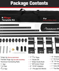 Straight Up Solid Door Hinge Template Kit With Modular Aluminum Rails, showing all components including rails, jig, and tools.