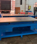 Top Notch Polished Mold Maintenance Bench with 8mm Thickened Steel Plate and Rock Solid Frame Built Tough for Serious Shop Projects Measuring 2500 by 1500 Millimeters, showing blue heavy-duty workbench in workshop.