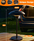 Infrared 1500W Patio Heater For Indoor Outdoor Use with tabletop design, black color, on a wooden table with visible dimensions.