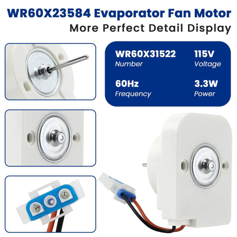 Replacement Refrigerator Evaporator Fan Motor For Common Refrigerator Models Replaces WR60X31522 And WR60X23584 details
