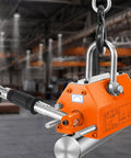Front view of orange steel VEVOR magnetic lifter with release lever and lifting hook, 1320 lb capacity