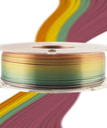 Shiny Gradient Rainbow PLA Filament 1.75mm 1kg Spool for FDM 3D Printing shown with color-changing silk finish.