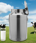 Built Tough Stainless Steel Food Storage Container With Airtight Silicone Seals And Secure Locking Clamps For Kitchen Pantry Organization And Keeping Rice Grains Fresh 12 Liter beside a glass of milk outdoors.