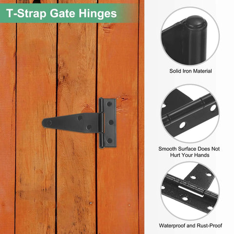 4 Pack Iron T Strap Shed Door Hinges 3 Inch Barn Gate Hinges Tee Hinge Wrought Hardware With Screws for Wooden Fences Yard Barn Door