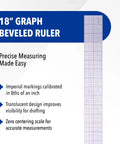 18 Inch Transparent Beveled Ruler With Center Zero, 8ths Of An Inch On One Side And Centimeters On The Other, Go To Drafting Ruler For Architects, Artists, And DIYers, Clear Edge, Durable Plastic on white background