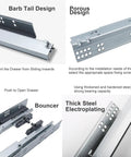 Heavy Duty Smooth Ride Push To Open Undermount Drawer Slides With Full Extension Cabinet Rails And Built In Soft Close Track Perfect For Handleless Kitchen Or Glass Display Cases No Sweat Setup measuring 14 inches, showcasing barb tail and bouncer designs.