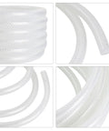 Clear braided PVC hose, 3/8 in ID × 19/32 in OD, 50 ft, flexible tubing for water, air, and oil transfer.