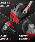 Cordless Angle Grinder Four And A Half Inch Beast Brushless Metal Grinder 12000 RPM with dual 4Ah batteries and charger shown.