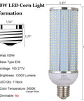 100W LED Corn Bulbs 12000 Lumens Beefed Up Brightness Daylight 5000K Instant On AC110 277V E39 Mogul Base Replacement