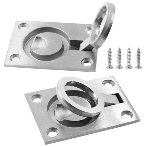 Set Of 2 Flush Mount Ring Pull Handles In Stainless Steel 304 with screws, 2.5x1.8in, recessed lifting pulls for cabinets and hatches